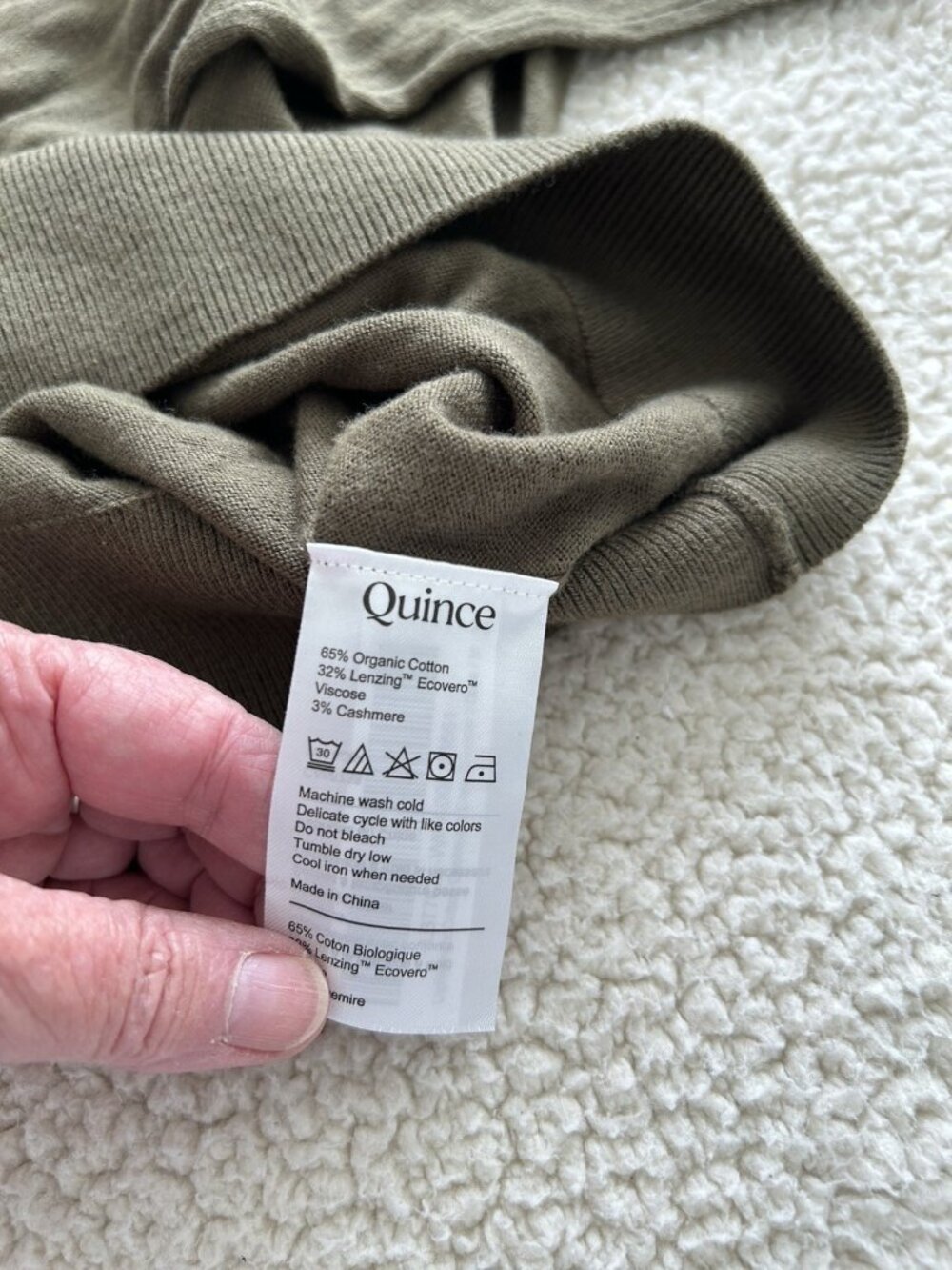 Quince Lightweight Cotton Cashmere Crew Neck Long Sleeve Sweater Olive Size M - Picture 14 of 16